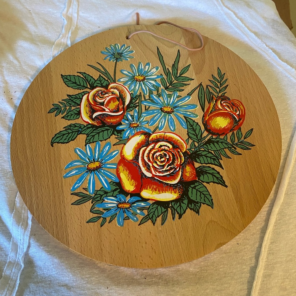 Floral Wooden Wall Art Cutting Board with Roses and Daisies